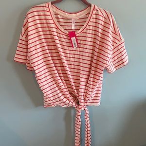 Red and white striped tie shirt